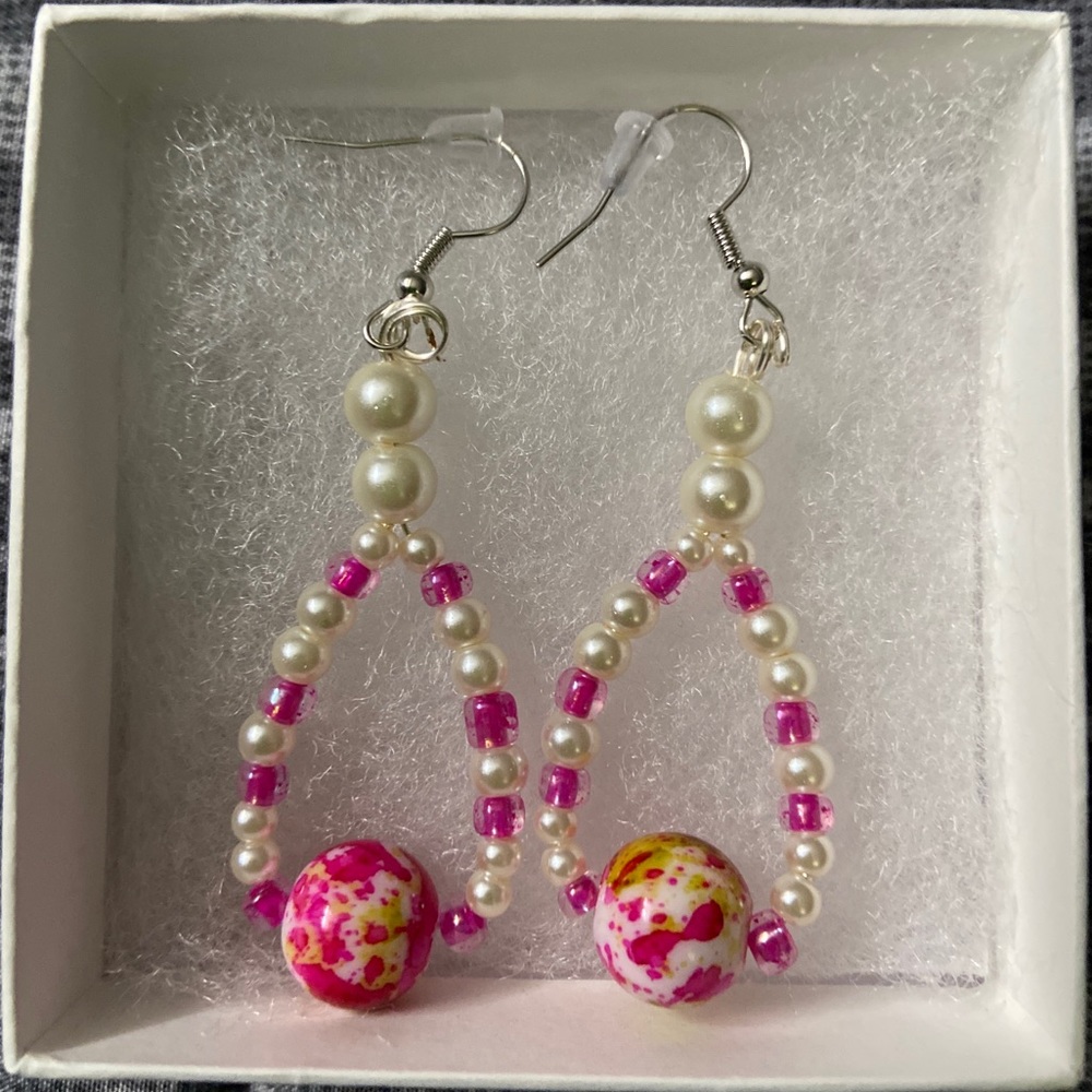 Pink/Yellow Beaded Fishhook Earrings